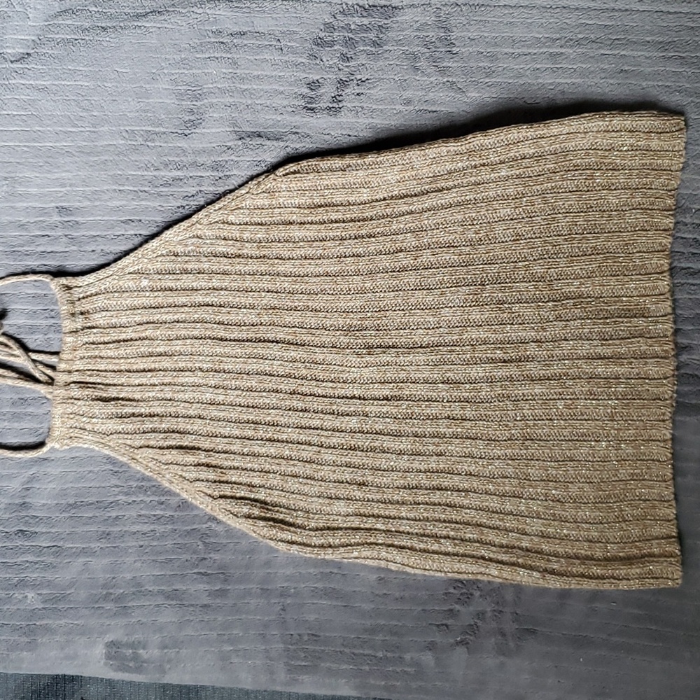 Max & Co. Knitted Yarn Halter Tie Top Gold Metallic Flecks M
